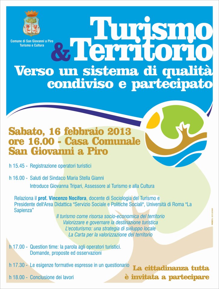 Il comune di S. Giovanni a Piro sul Turismo di qualità, condiviso e partecipato