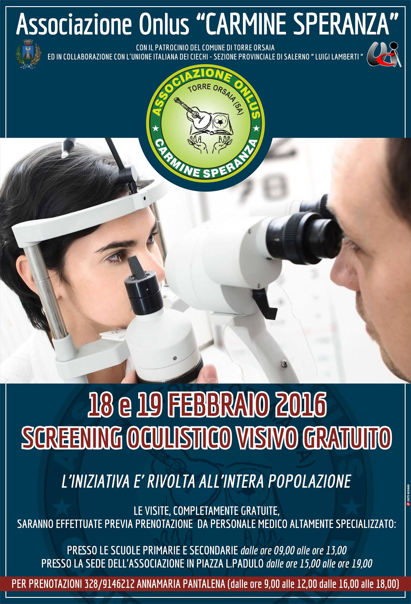 Oggi e domani visite oculistiche gratuite grazie all\'Ass. Carmine Speranza