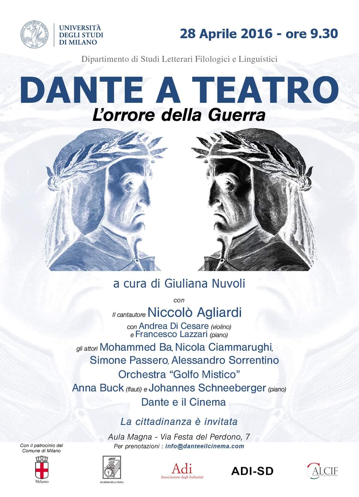 L'Universita' degli studi di Milano sceglie Alessandro Sorrentino per la rassegna Dante a Teatro