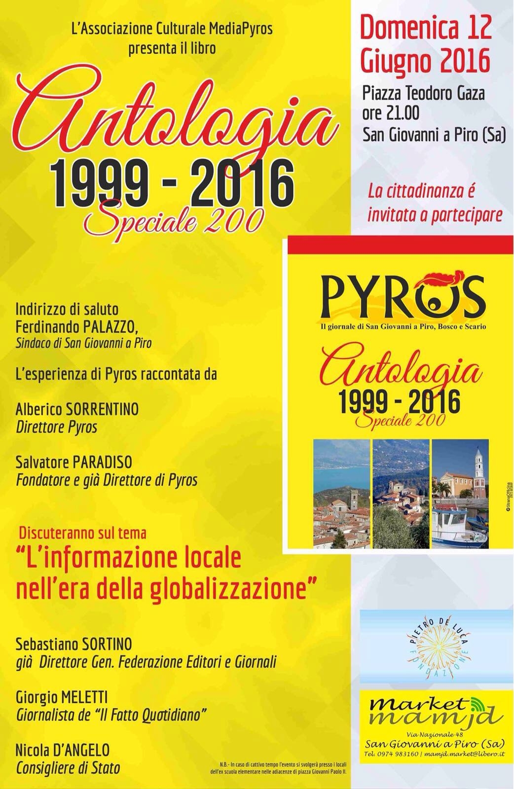 L\'Associazione MediaPyros presenta il libro \'Antologia 1999-2016, Speciale 200\'