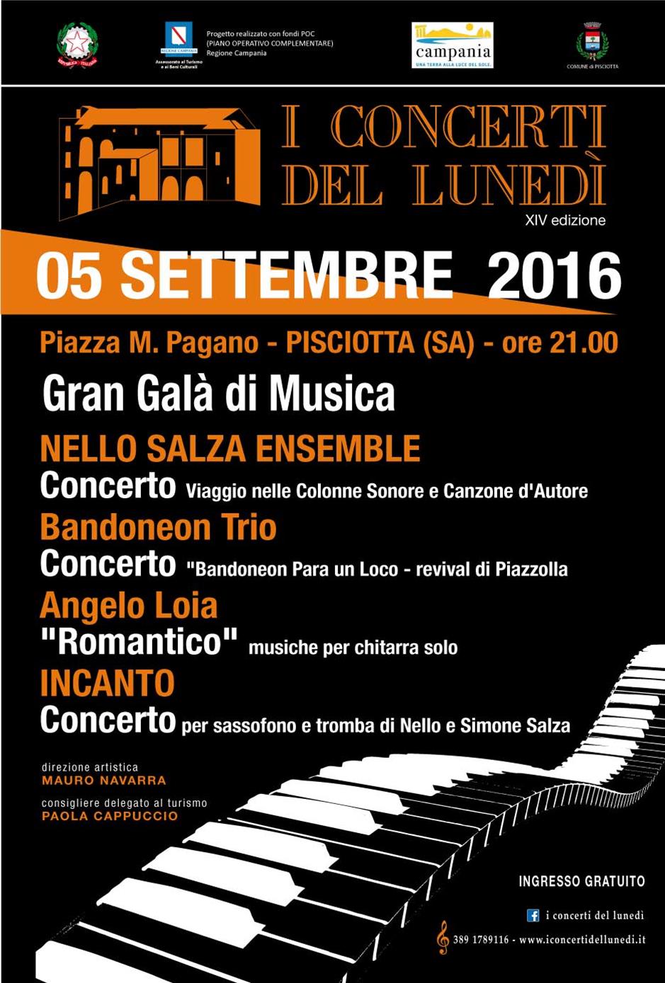 Gran Gala' di Musica in piazza Pagano a Pisciotta: Nello Salza Ensemble in concerto