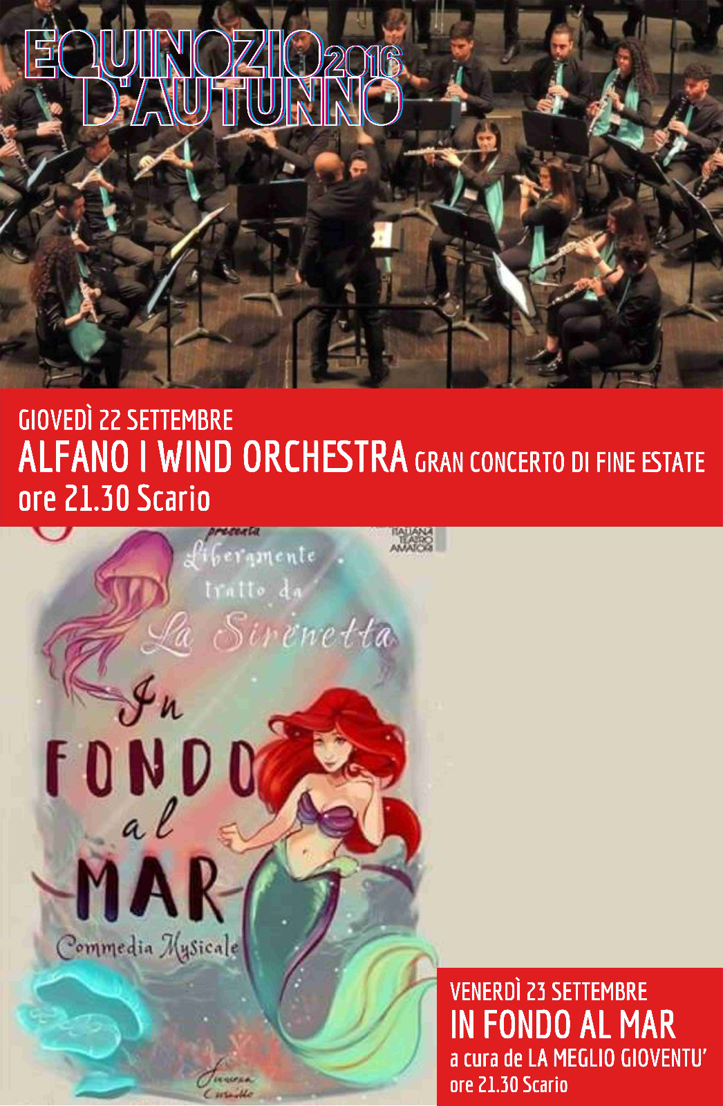 Equinozio ritorna a Scario con due spettacoli culturali: Gran Concerto di fine estate e il musical In fondo al mar