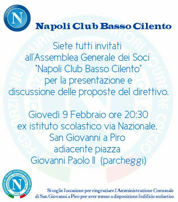 Napoli Club Basso Cilento: Assemblea generale a San Giovanni a Piro