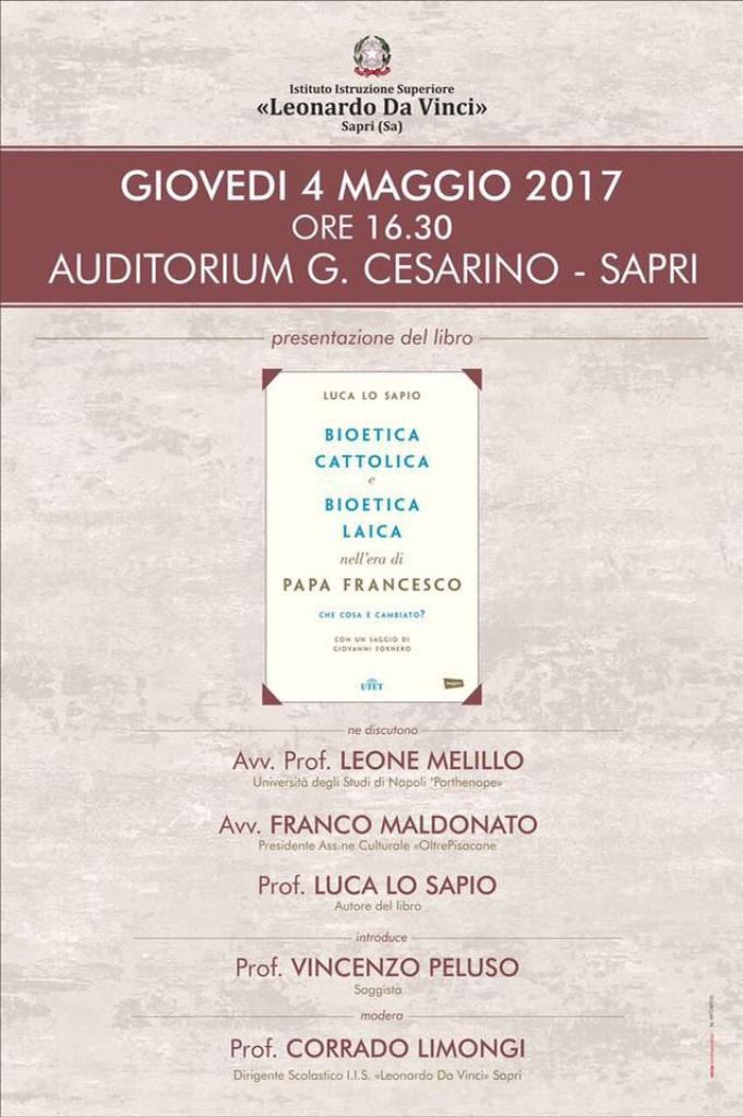 Al Da Vinci la presentazione del libro Bioetica cattolica e bioetica laica nell'era di Papa Francesco