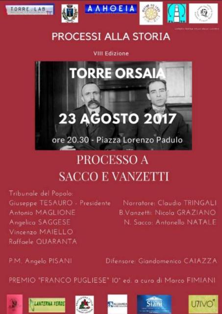 VIII edizione di Processi alla storia, imputati Sacco e Vanzetti