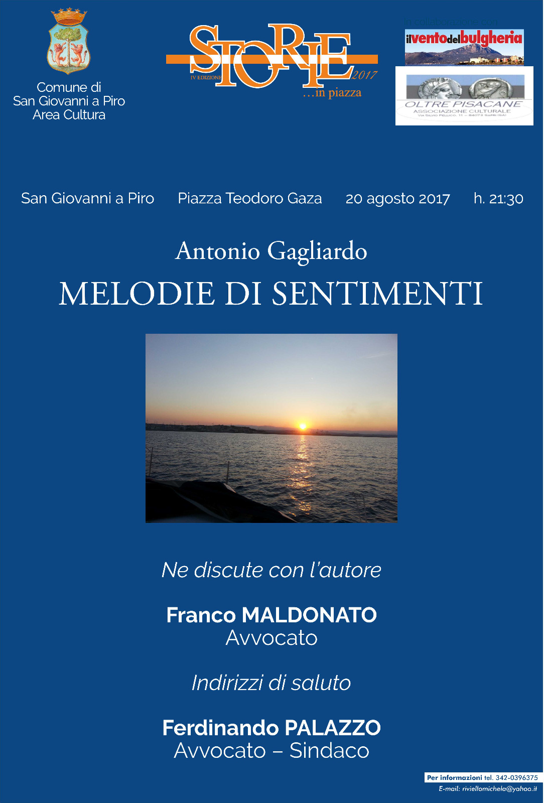 Ancora cultura in Piazza: Antonio Gagliardo presenta ''Melodie di sentimenti''