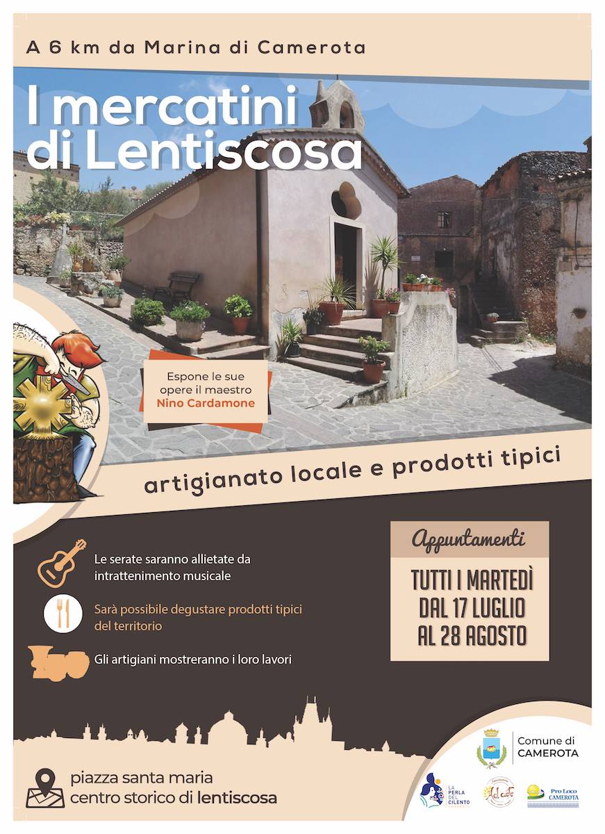 Il centro storico di Lentiscosa si abbellisce di arte, artigianato, cultura e gastronomia. Tutti i martedi di luglio e agosto appuntamento con i Mercatini
