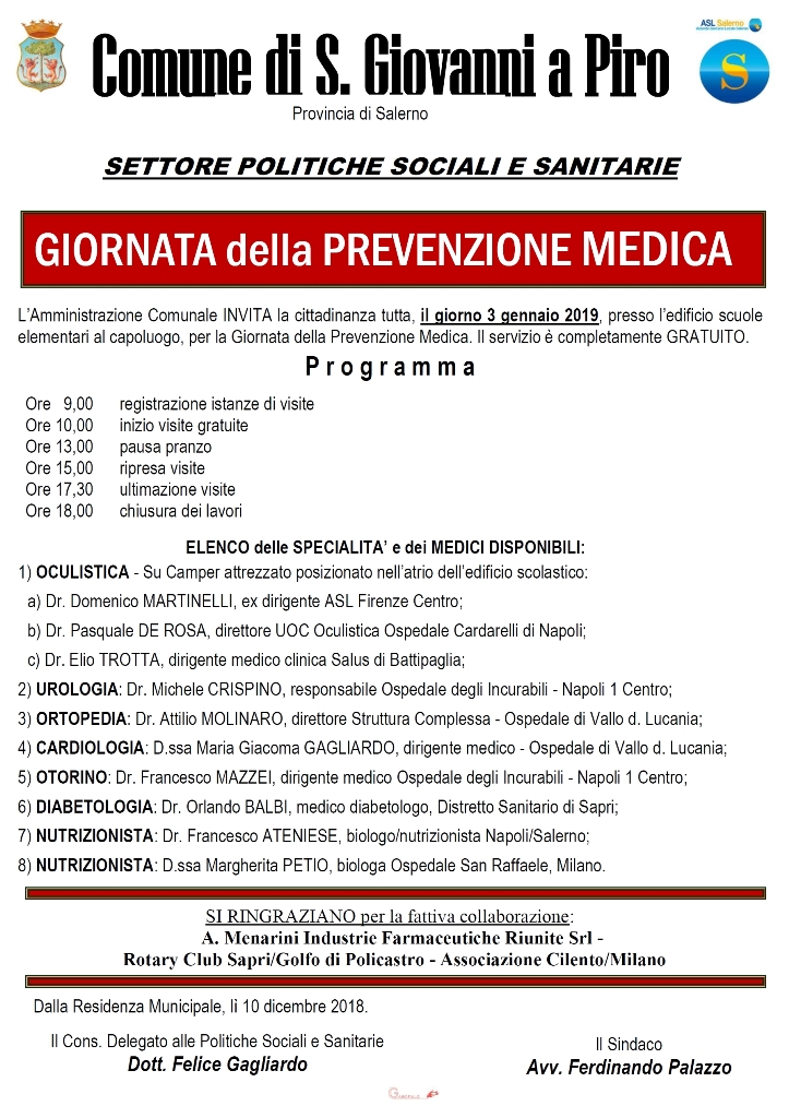 Il nuovo anno inizia all'insegna della prevenzione: giornata di visite mediche gratuite a San Giovanni a Piro