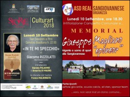 Il cartellone dell'Itinerario Mediterraneo 2018 termina con il Memorial ''Sponsor'' e la presentazione di ''In te mi specchio'' di Giacomo Rizzolatti