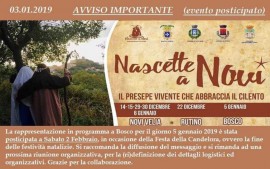 Posticipato l'evento Nascette a Novi previsto a Bosco 