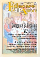 La Pastorale Familiare e Vita organizza il quinto appuntamento su ''Educare all'Amore''