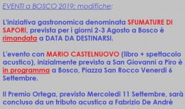 Bosco, rinviato l'evento Sfumature di sapori