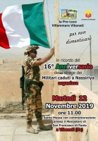 La Pro Loco Villammare-Vibonati organizza la Commemorazione dei 19 Caduti militari e civili italiani vittime dell'attacco terroristico del 12 novembre 2003