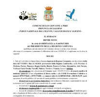 Coronavirus, il Sindaco di San Giovanni a Piro: ora e' il momento della responsabilita'. Nella news tutte le norme emanate dalla Regione Campania