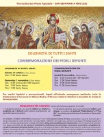 Solennita' di tutti i Santi e Commemorazione dei defunti, gli orari delle celebrazioni a San Giovanni a Piro